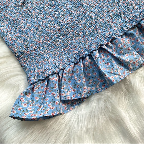 NWT Lulu’s Size M 2-Piece Smocked Blue Floral Crop Top with Bodycon Skirt - Picture 8 of 14